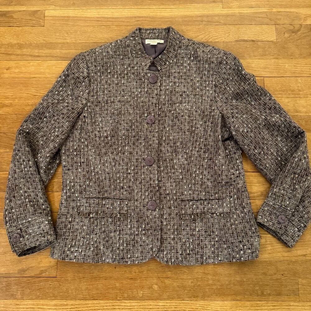 Coldwater Creek heather gold tweed four button career jacket size 16
b36